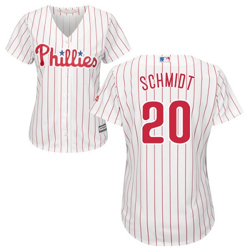 Phillies #20 Mike Schmidt White(Red Strip) Home Women's Stitched MLB Jersey